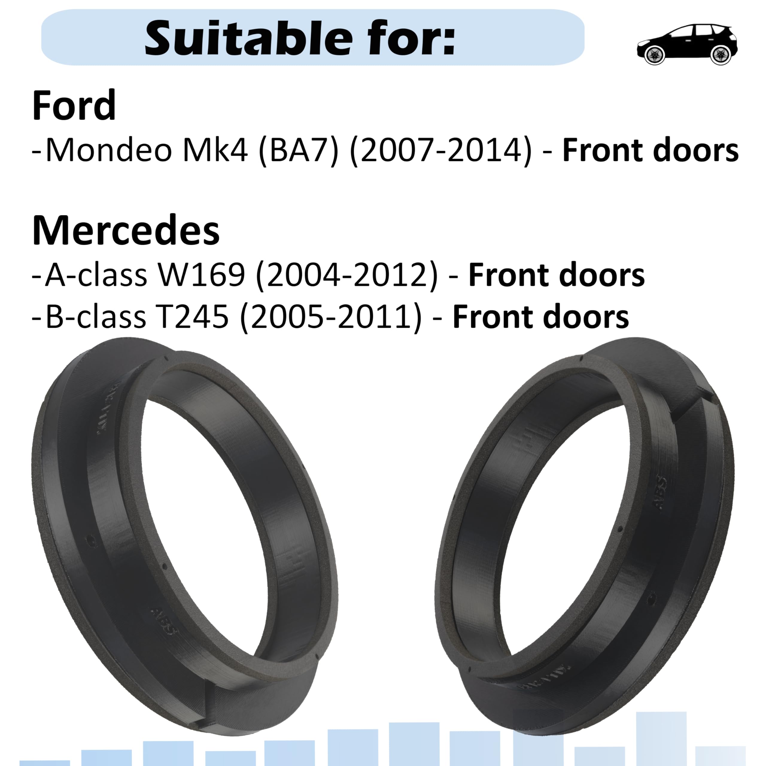 Aerzetix Set di 2 adattatori per altoparlanti Ø165 mm compatibile con Ford Mondeo Mk4 (BA7) / Mercedes A-class W169 / B-class T245