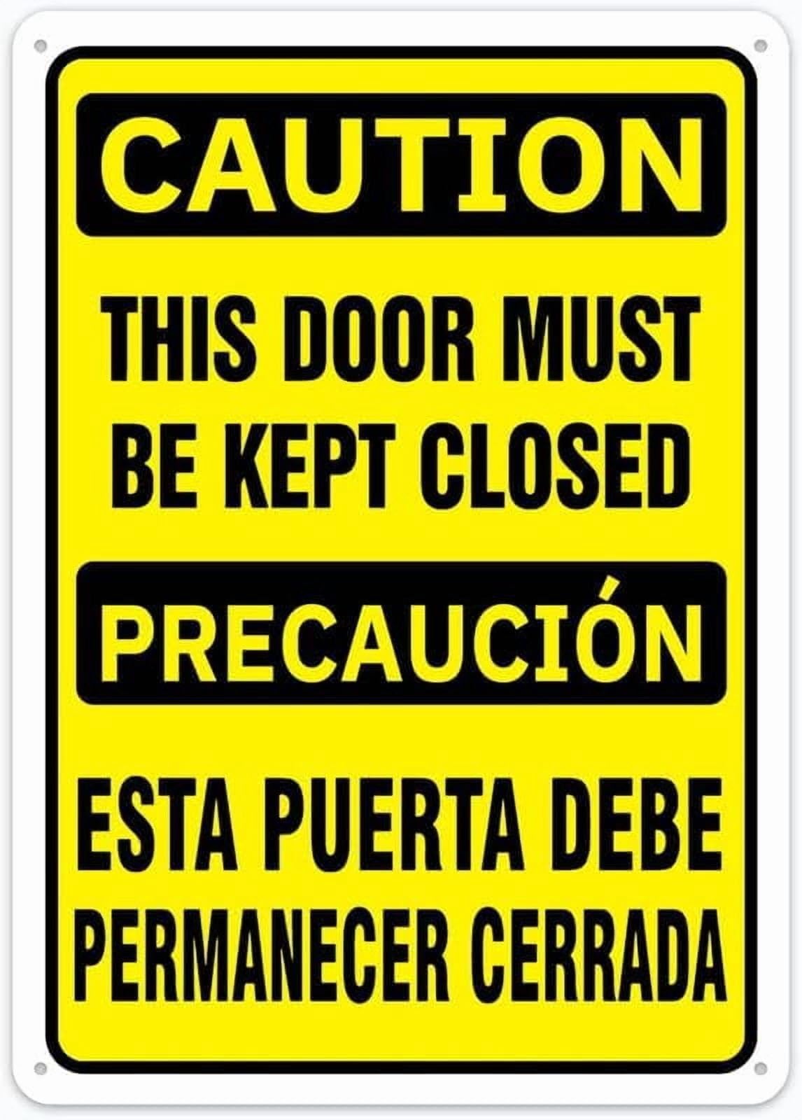 (2-Pack) Metal Tin Sign Caution Sign This Door Must Be Kept Closed Bilingual Caution Signs,Warning Signs,Alt Room Decor, Indoor & Outdoor Signs For Home,Office,Work 12" X 8"