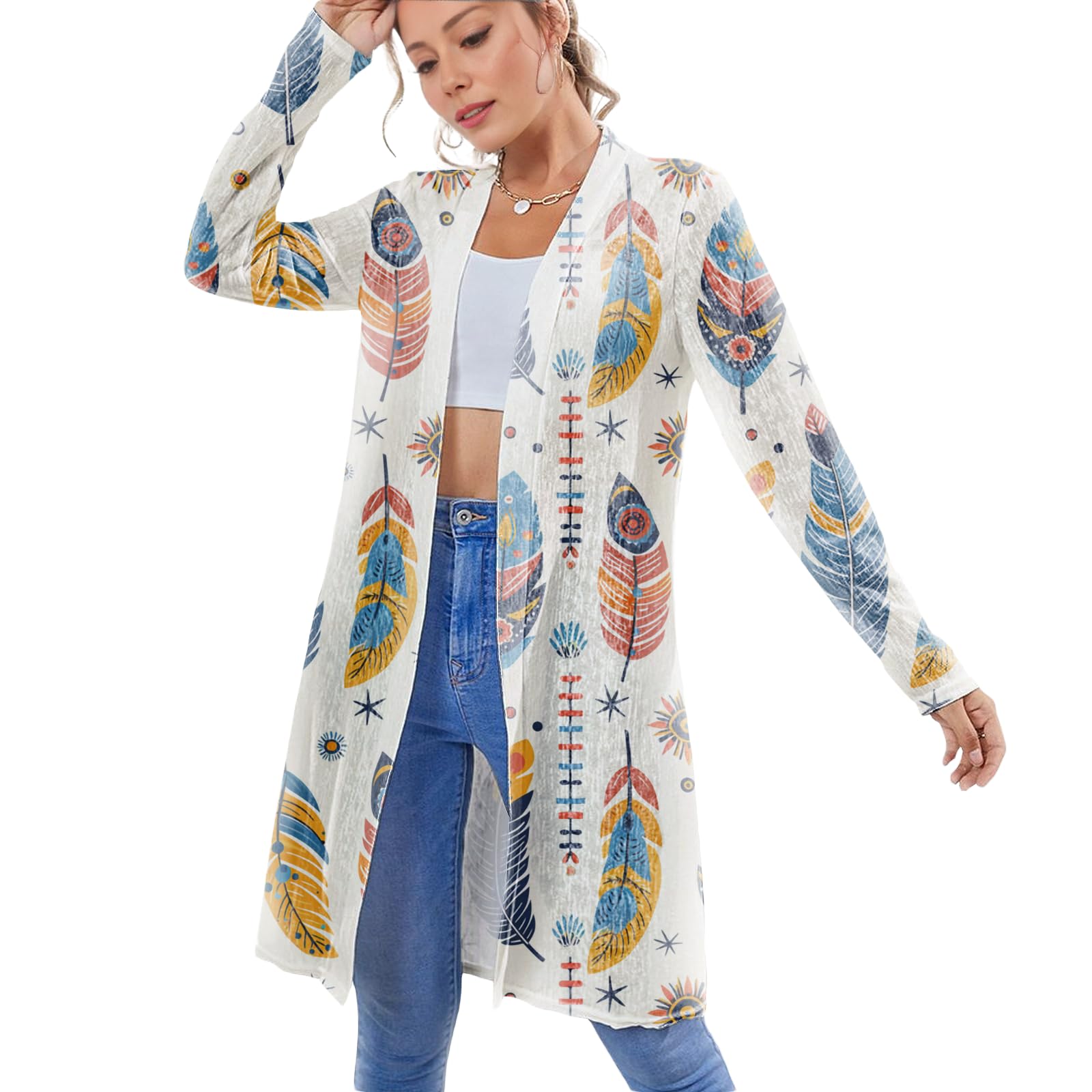 Long Beach Cover Ups For Women Lightweight Boho Basic Open Front Long Sleeve Cardigan For Women Hawaiian Beach