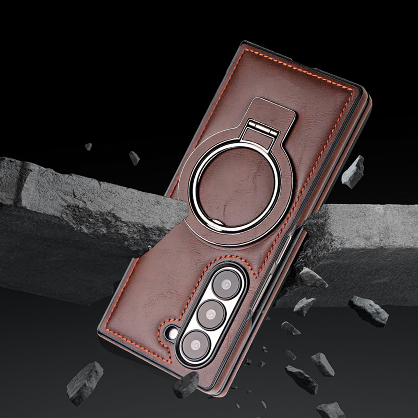 Magnetica Custodia per Samsung Galaxy Z Fold 8 Ultra, d'Epoca Pelle | Sottile Affari Telefono Cover con Rotabile Metallo Anello Supporto Ricarica Wireless Caso,Blu,Fold 8 Ultra