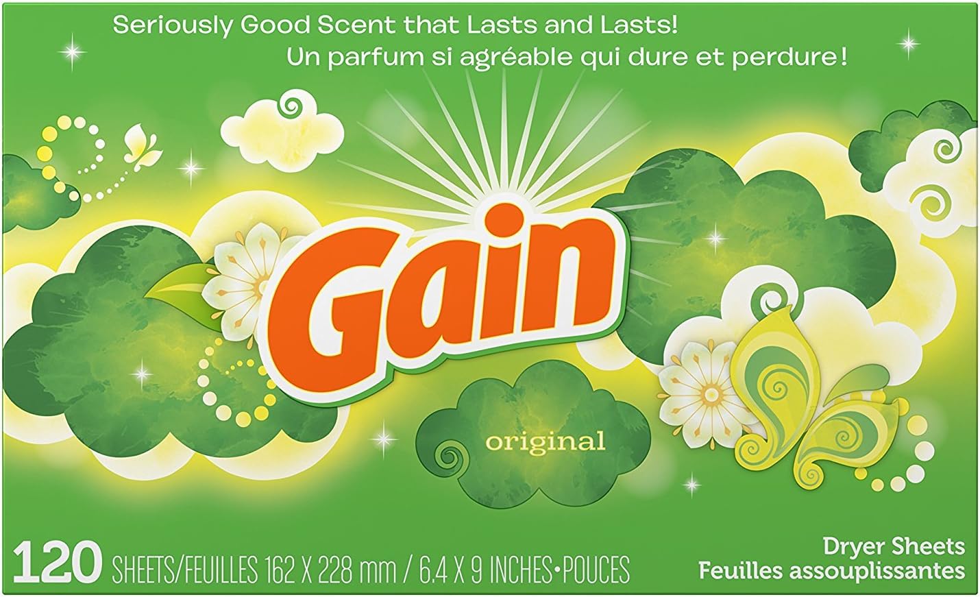Gain Dryer Sheets, Original, 120 Count (Packaging May Vary) (Pack of 6)