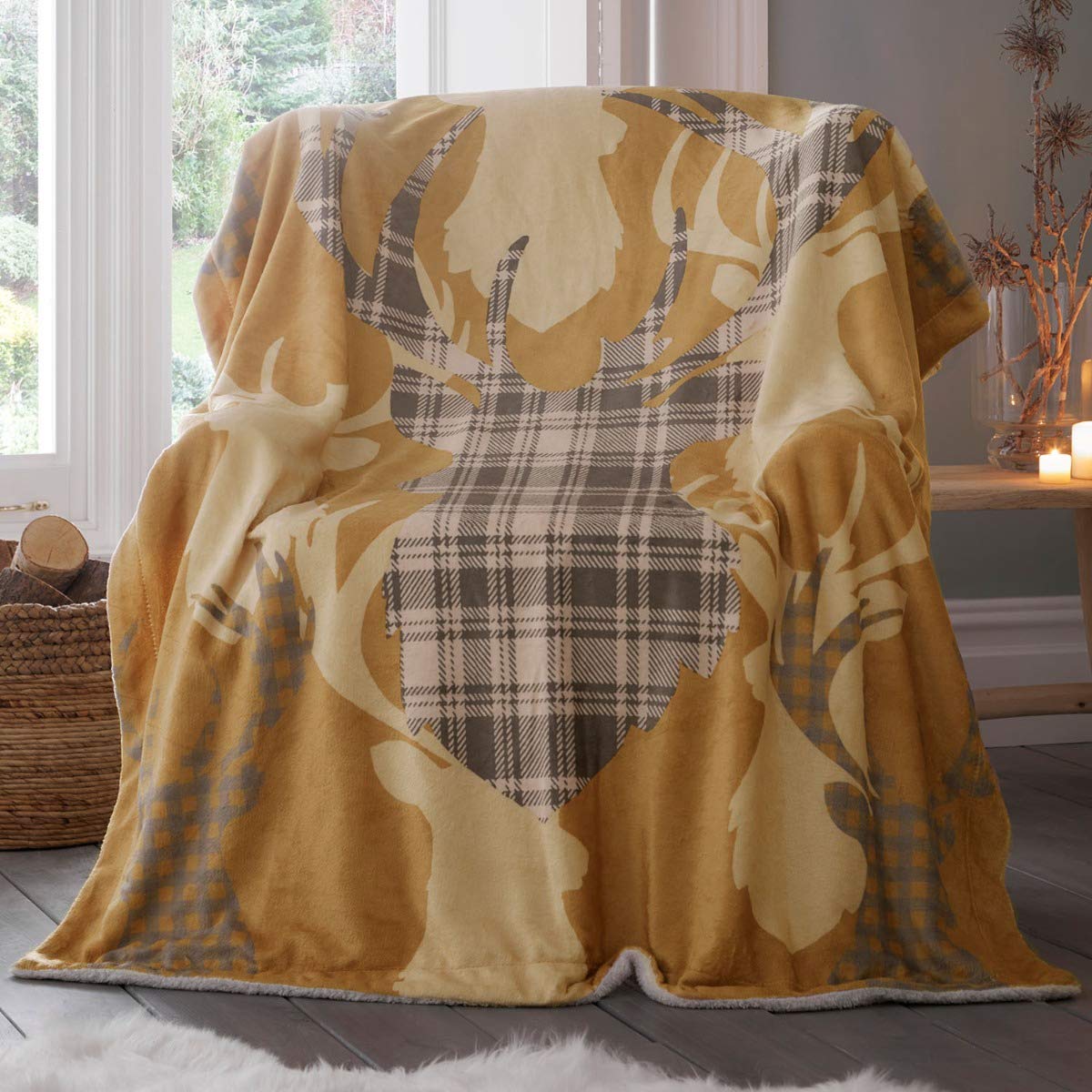 Portfollio Tartan Stag Mustard Throwover 130x170cm