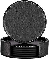 Vista 1 de Thipoten - Posavasos de cuero con soporte, protegen los muebles de daños (6 unidades, negro)