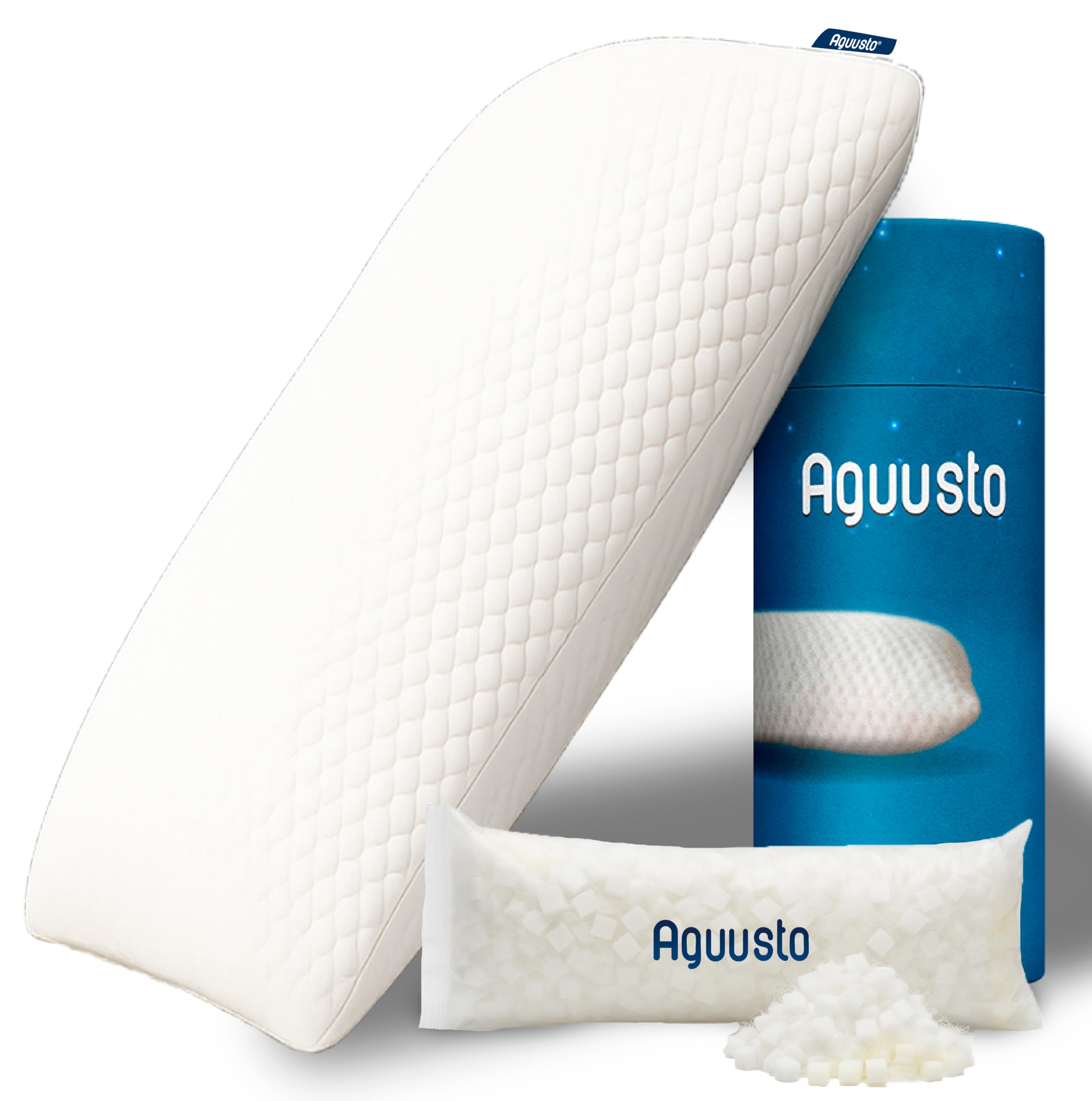 Aguusto® Oficial Almohada de Gel Viscoelástica Premium - Relleno Ajustable - Doble Funda Lavable y Transpirable, para Dormir de Lado, Boca Arriba o Boca Abajo, Memory Foam, Augusto Matrimonial 70cm