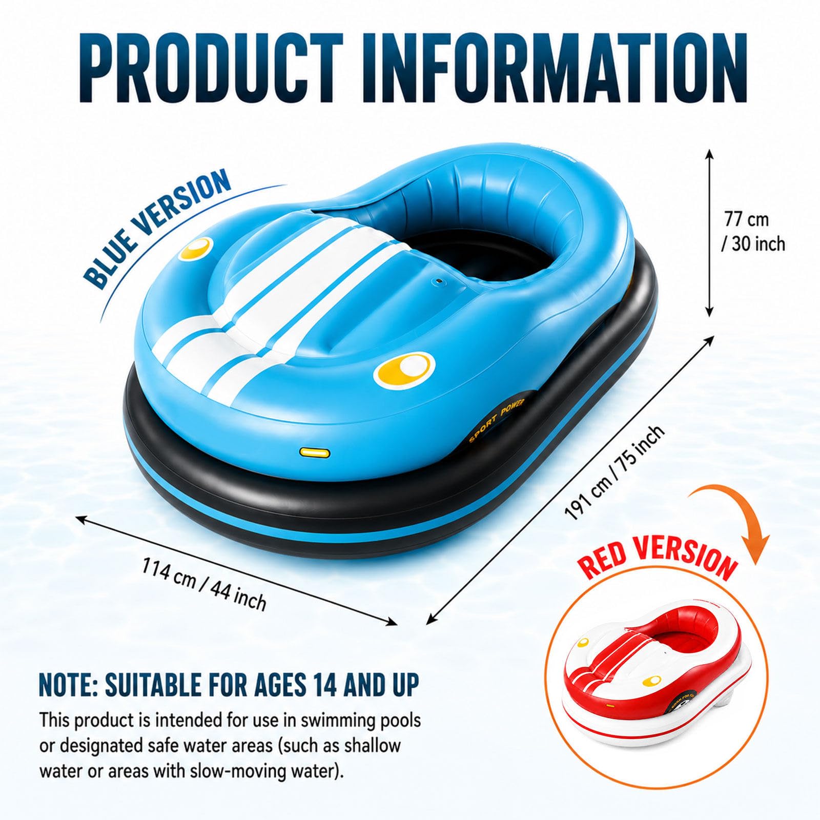 Flotador hinchable motorizado de PVC para piscina, azul o rojo Blue | tumbona hinchable con control de joystick de 360°, soporta hasta 120 kg, silla de playa hinchable eléctrica de PVC