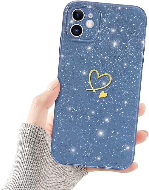 Newseego Glitter Case Compatible with iPhone 11 Case for Girls Women, Sparkly Bling Cute Golden Love Heart Pattern Phone Cases Soft Silicone Shockproof Protective Bumper Cover for iPhone 11-Gray