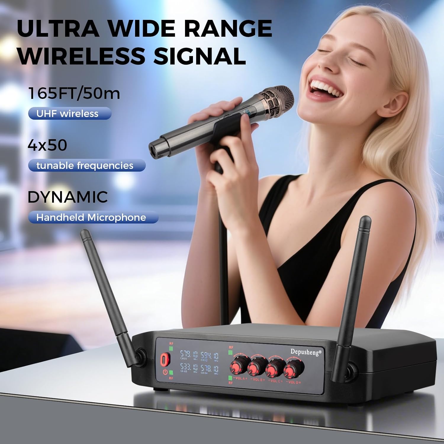 Professional Wireless Microphone System, 4 Channels, Handheld Karaoke Set for Home, Party, Church, DJ, Wedding - Image 2
