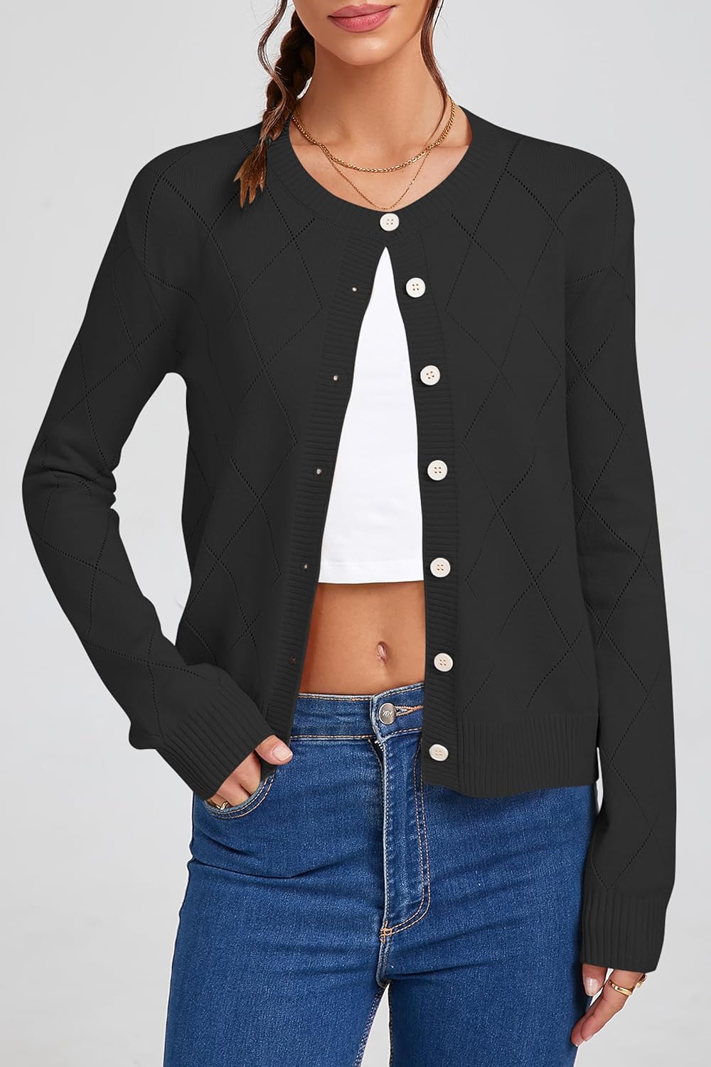 Cakulo Womens Cropped Cardigan Sweaters Lightweight Open Front Knit Cardigans Fall Outfits Fashion Clothes 2025 - Image 4