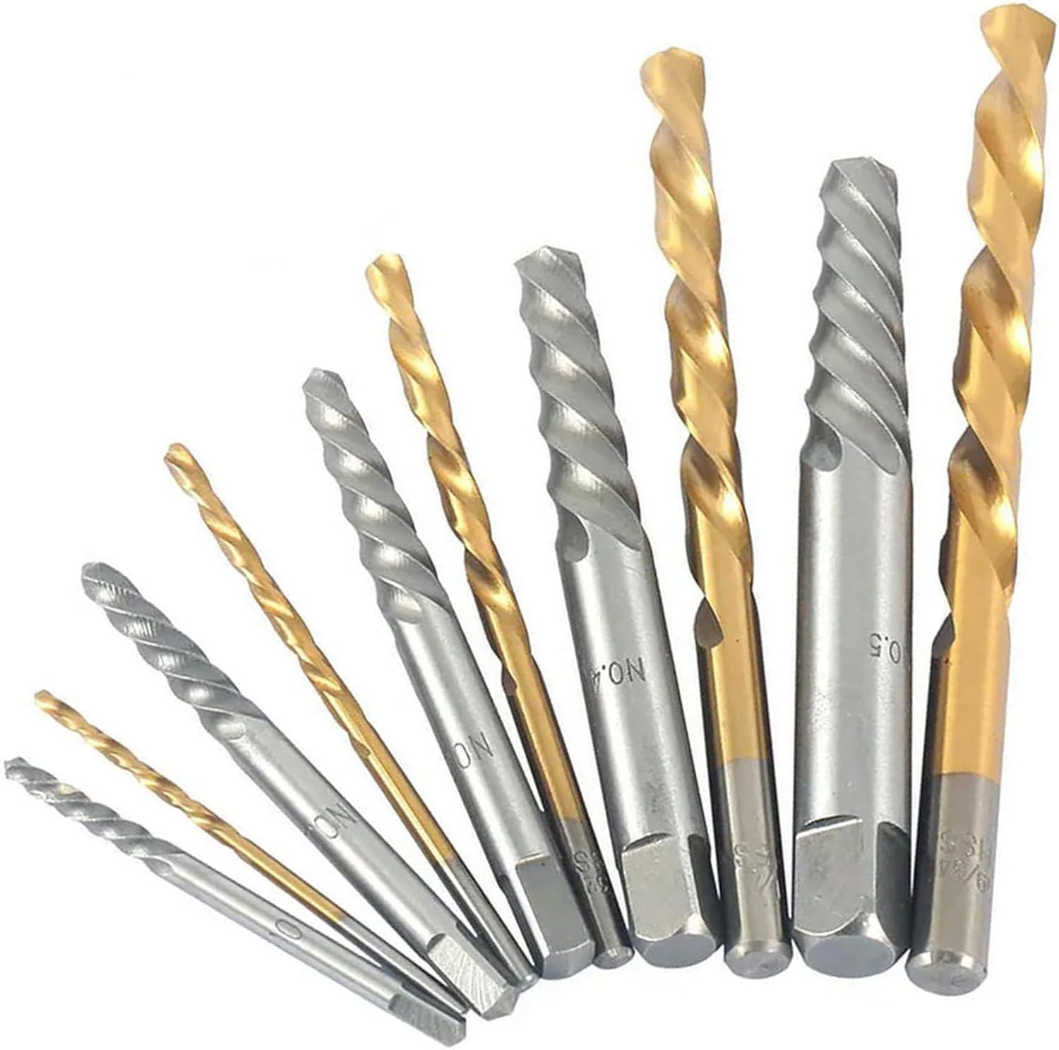 10 Pieces Screw Extractor and Left Hand Twist Drill Bit Set, HSS Steel