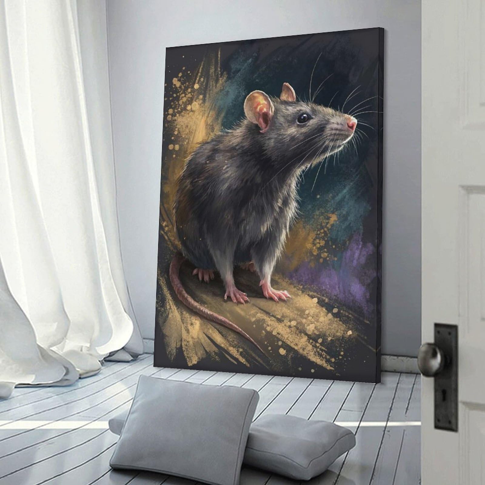 Junmoney Detailed Painting of A Rat Canvas Wall Picture, 20x30inch(50x75cm), for Wall Displays, Bedrooms Or Room Updates, Wall Decor Suited to Curated Displays