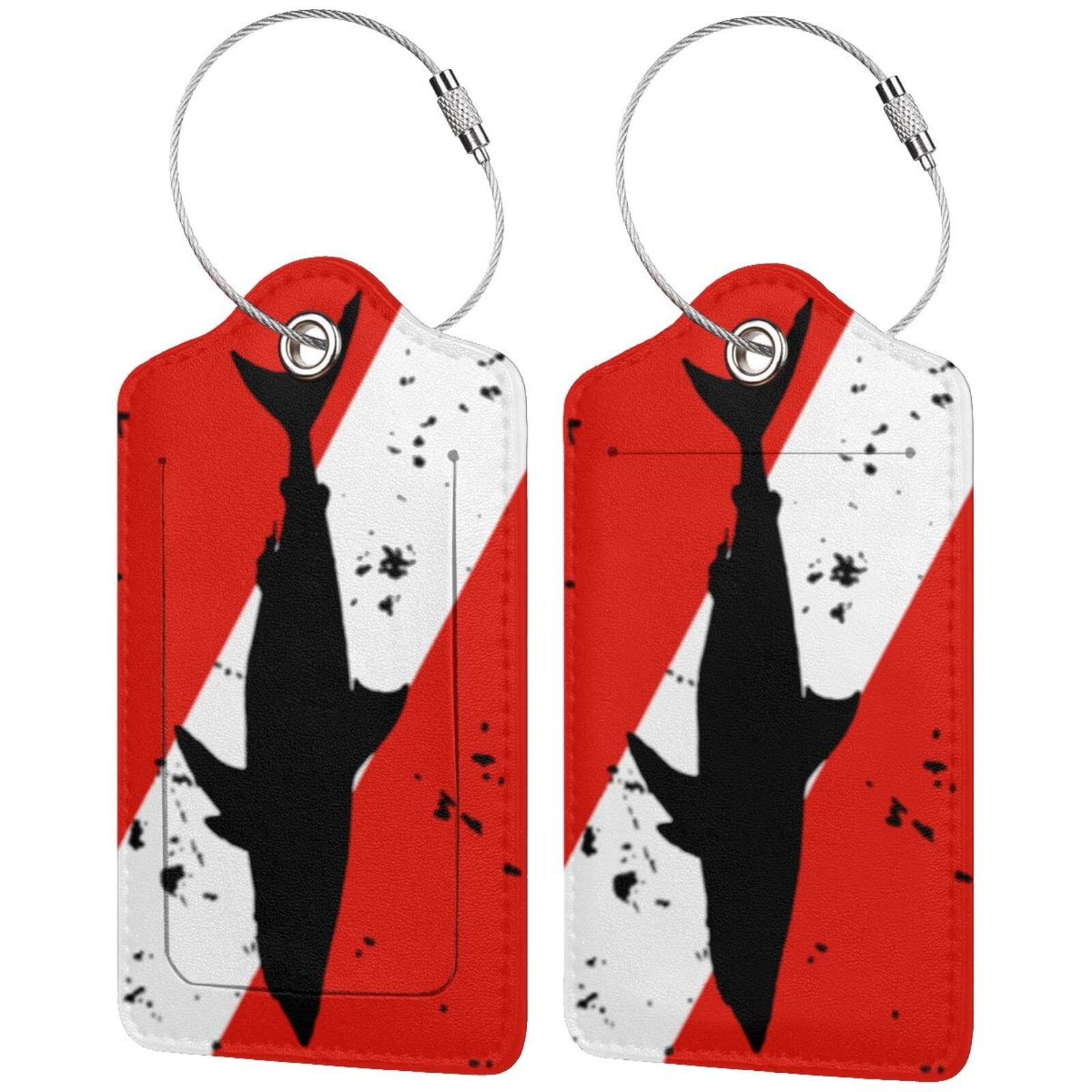 Vintage Shark Scuba Dive Flag Leather Baggage Bag Luggage Tag with Privacy Cover Set of 2 for Women Men Travel