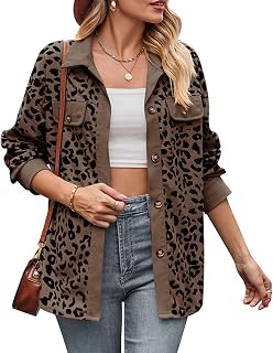 LAZIRO Women'S Autumn And Winter Leopard Print Lapel Button Long Sleeve Corduroy Shirt Jacket