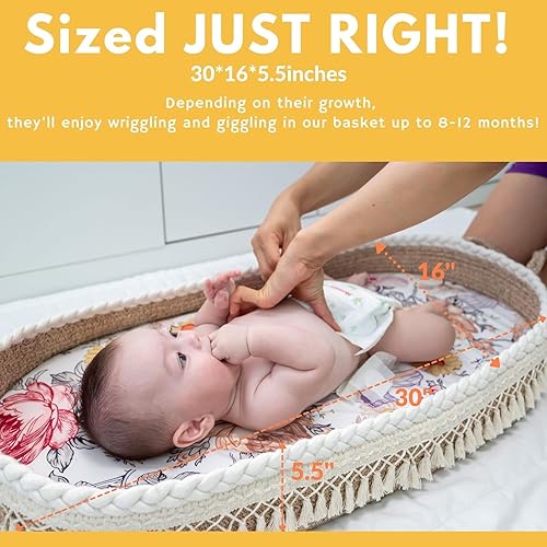 Miniatura 4 de Juego de cestas cambiadoras para bebés con organizador de pañales, cesta de macramé bohemio para bebés, cuerda de algodón 100% hecha a mano, tejida