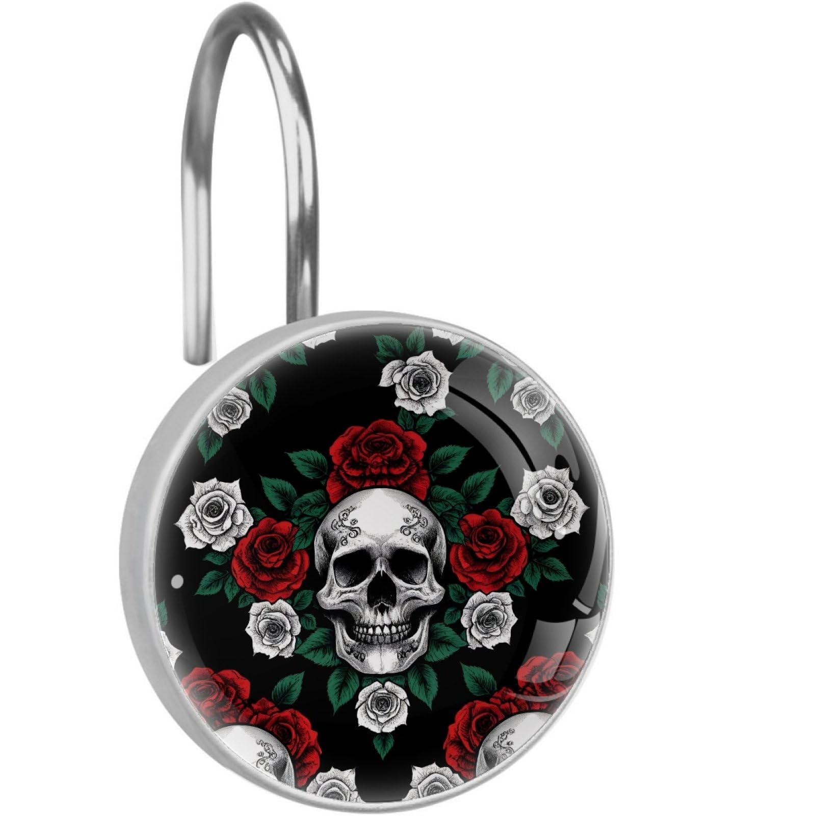 VAPOKF Decorative Shower Curtain Hook, Vintage Skulls Rose Rustproof Stainless Steel Shower Curtain Hook for Bathroom, Shower Curtain Hangers for Shower Rod