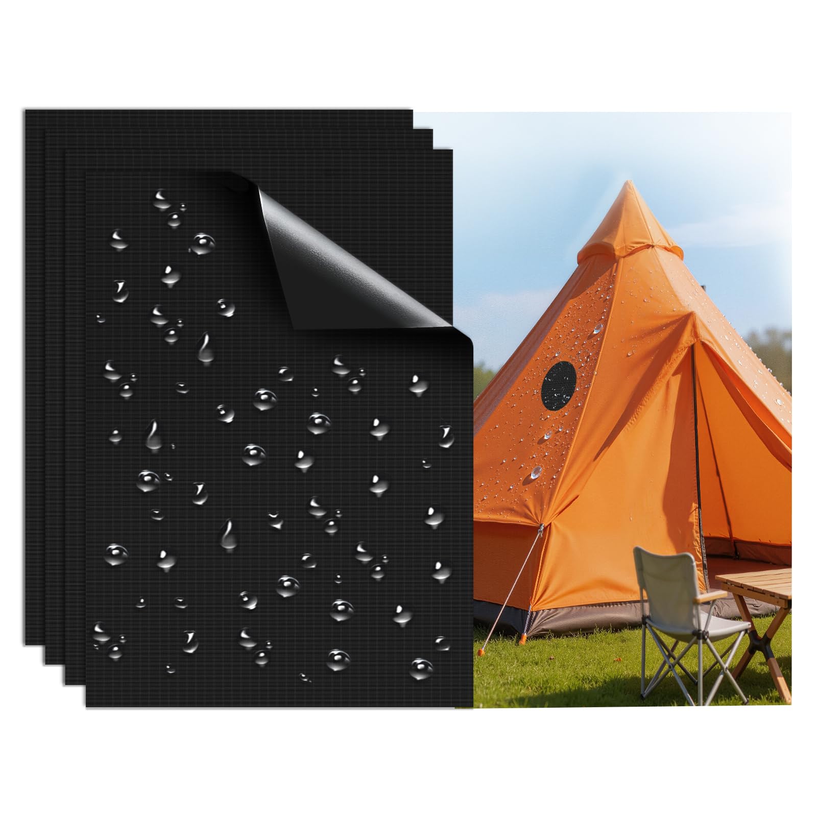 Waterproof Nylon Tent Repair Kit Patches – Outdoor Gear Ripstop Fix Fabric Repair Tape, Self-Adhesive Patches for Clothing, Down Jacket, Puffer Coat, Sleeping Bag, Backpack, 4PCS Black — image 1