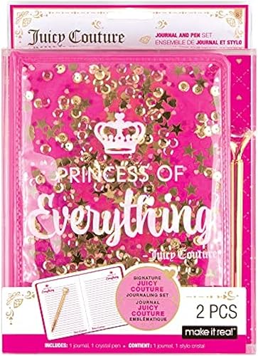 Juicy Couture: Princess Of Everything - Juego de diario y bolígrafo con purpurina, rosa y dorado, hazlo real, adolescentes y niñas, diario a la moda