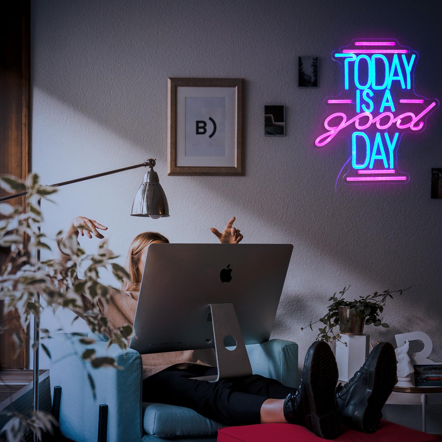 Neonowy znak 'Today Is A Good Day', kubek do kawy, mleka, do dekoracji ścian, możliwość przyciemniania, zasilanie USB, 30 x 35 cm, LED, litera, neonowy znak, szklany znak do kawiarni, na wesele, do