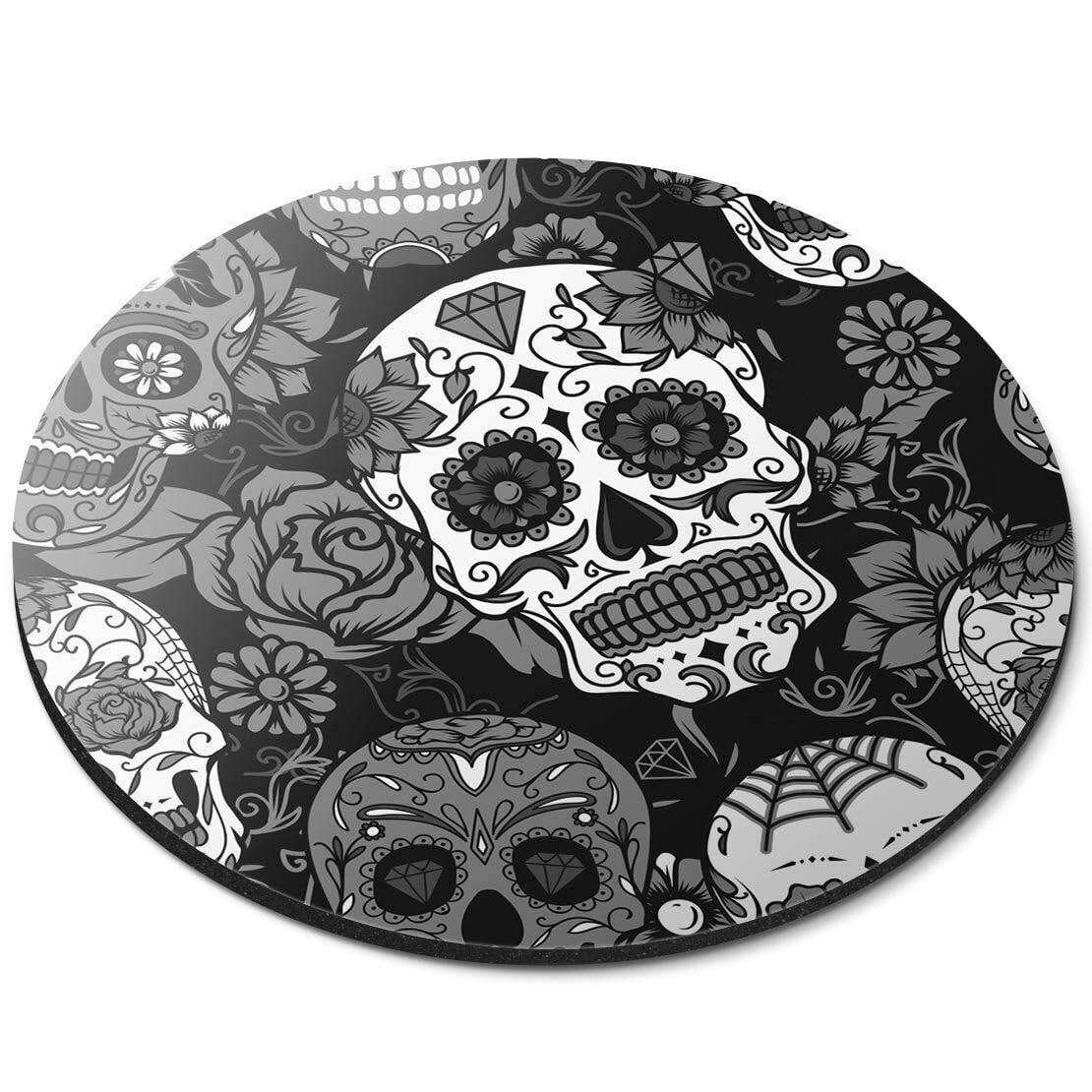 APSRA Round Mouse Mat (bw) - Red Rose Skulls Calavera Mexican #36153Printed Rubber Mouse Pad Home and Office Use, Non Slip