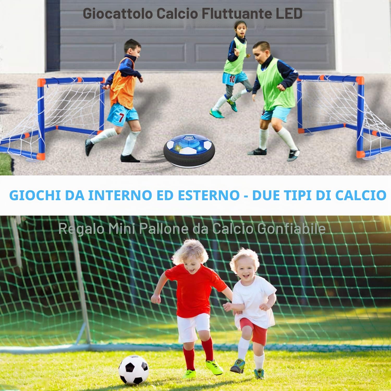 SUNACE Pallone Calcio Fluttuante – Air Power con 2 Porte Floating Air Soccer con Luce a LED Interno All'aperto Giochi Compleanno Natale Regali per Bambini