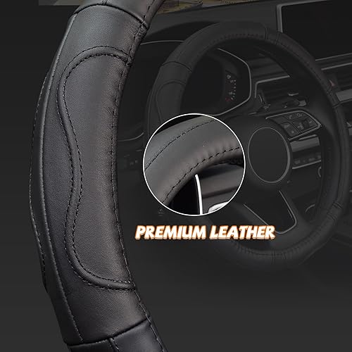 Miniatura 3 de KAFEEK - Funda para volante de automóvil, universal de 15 pulgadas, cuero de microfibra, antideslizante, sin olor, con líneas negras