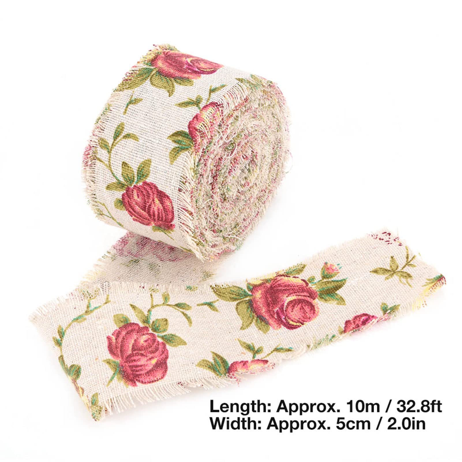 QANYEGN Printed Burlap Ribbon, Wide Rose Flower Printed Burlap Ribbon, Hessian Jute Belt Strap, Wedding Cloth Decoration