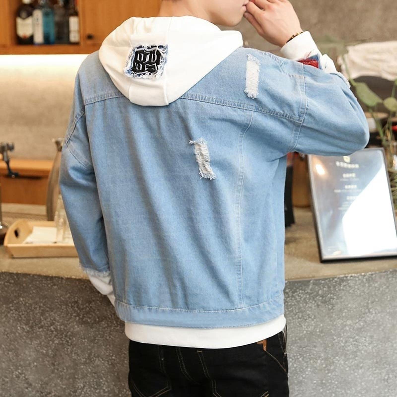 Yujun Giacca da Uomo in Denim Streetwear Hip Hop Maschio con Cappuccio Jean Giacche Maschio Casual Allentato Tuta Sportiva 2021 Nuova Primavera Moda Slim Fit Coat
