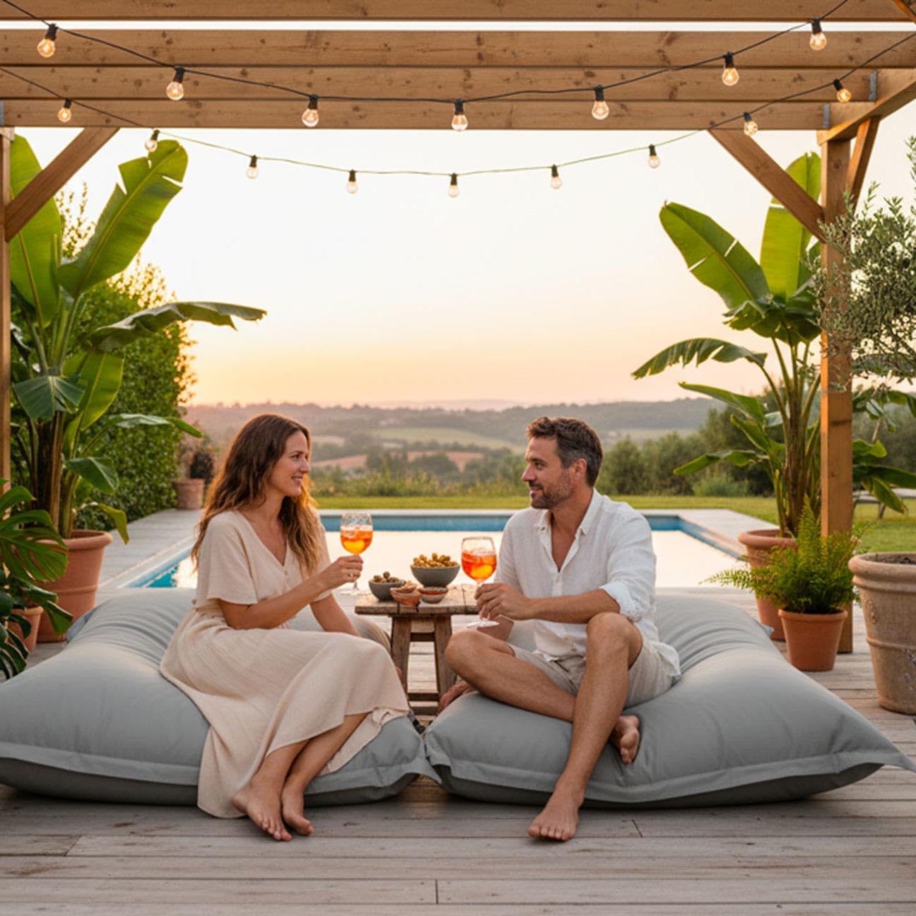 LiveDeco - Pouf Esterno, Outdoor, Giardino, Terrazza, Grigio BiG52 IRON RAW