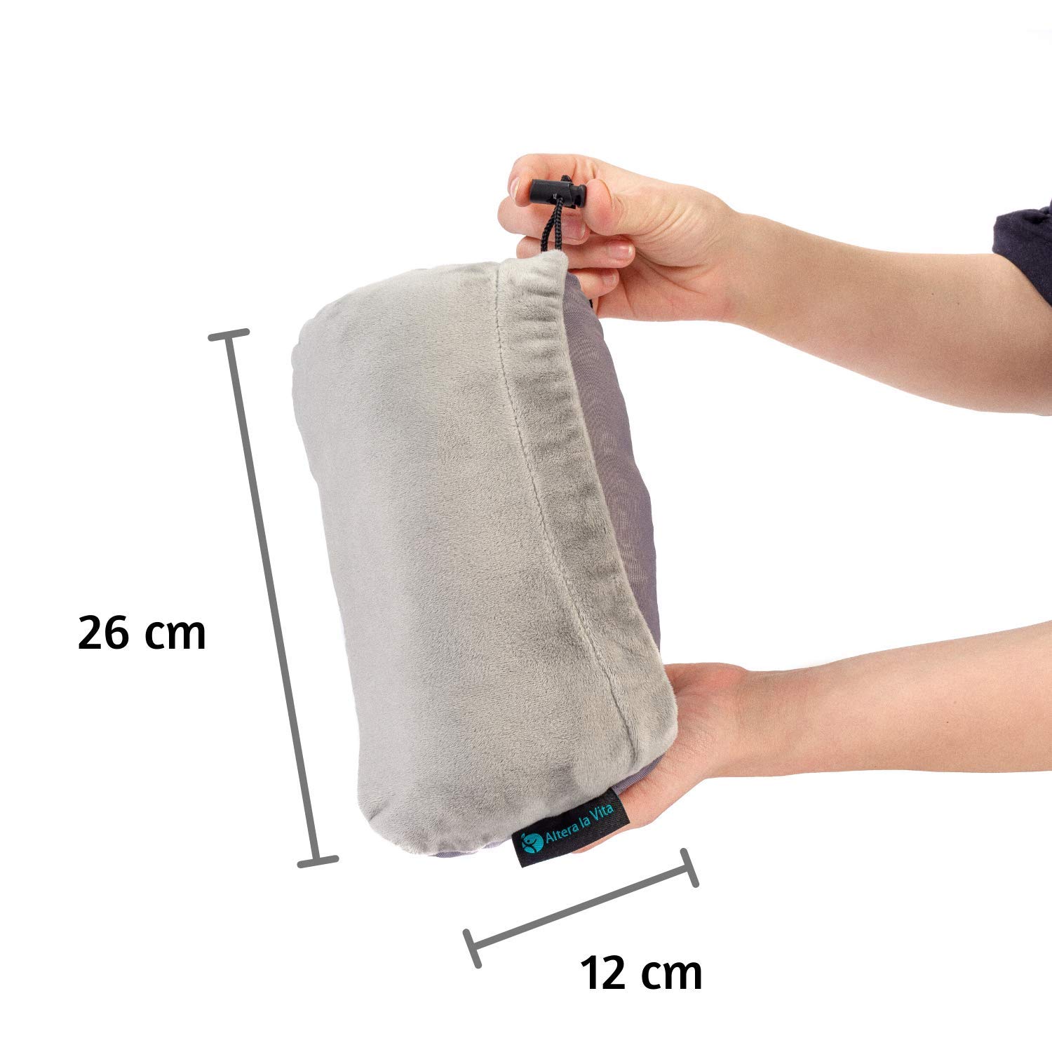 Cojín cervical de viaje de espuma viscoelástica triturada – por lo tanto comprimible – para avión, tren, coche, camping al aire libre, ultraligero, pequeño y suave