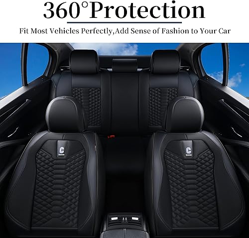 Miniatura 9 de Coverado Juego completo de fundas de asiento delantero, trasero para auto, 5 asientos, universal, transpirable, piel sintética, acojinado,