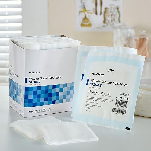 Miniatura 6 de McKesson Esponjas tejidas de gasa, estéril, 8 capas, 100% algodón, 4 x 4 pulgadas, 2 por paquete, 50 paquetes, 100 en total