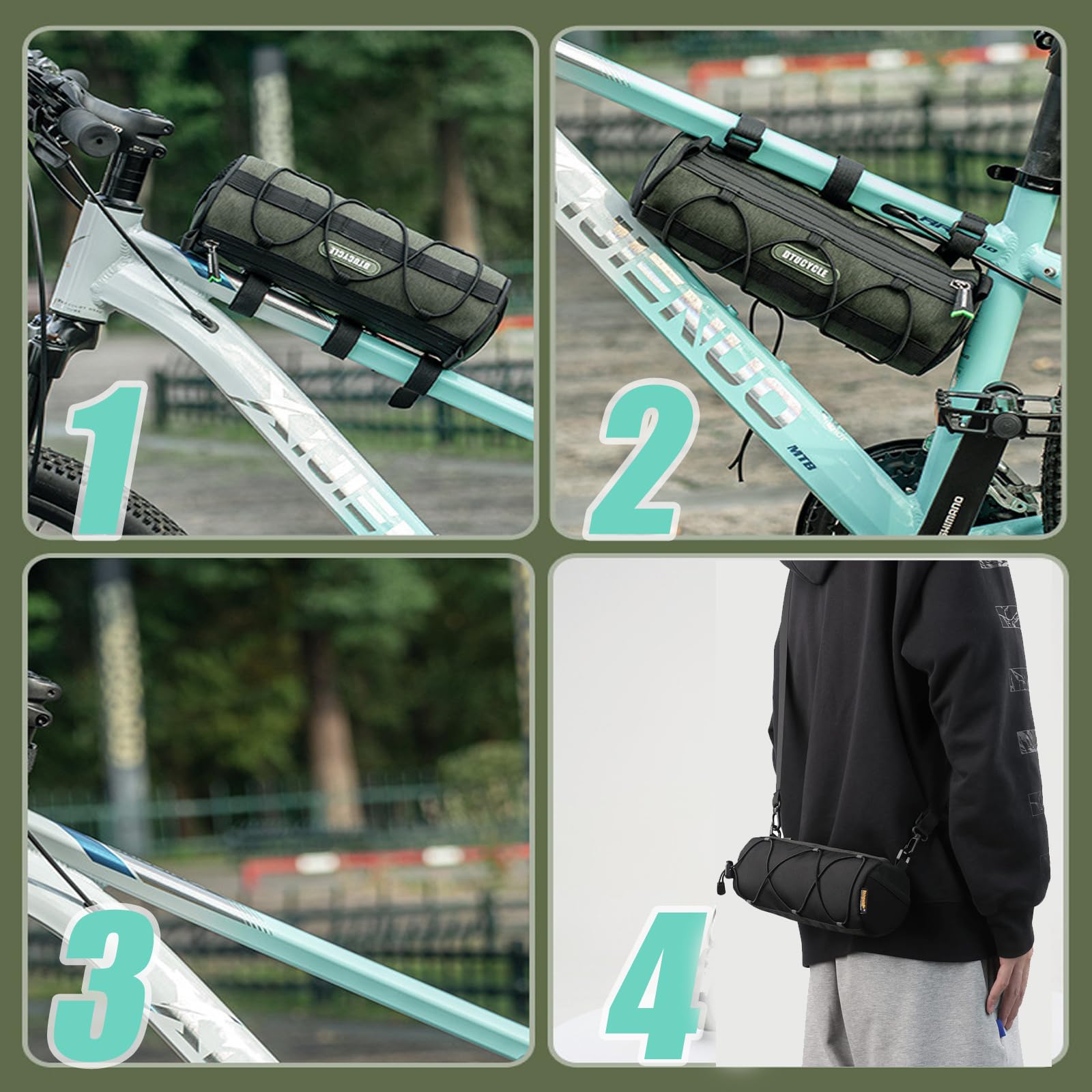 Borsa per manubrio della bicicletta, impermeabile, borsa per manubrio per bicicletta elettrica, MTB, bici da corsa, accessorio professionale per bicicletta, con tracolla, circa 2 l (nero)