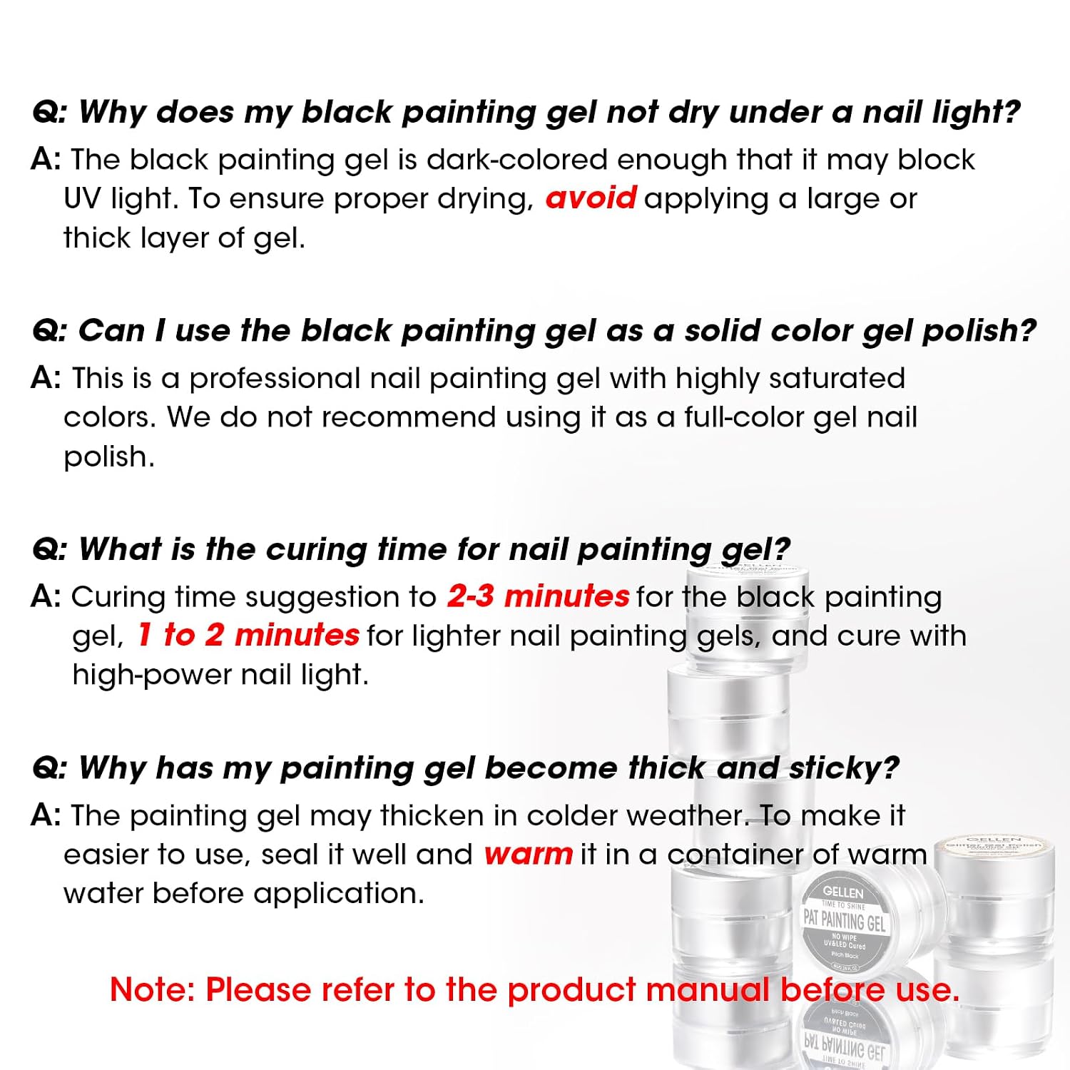 GELLEN Nail Painting Gel 2Pcs 8G Black & White No Wipe Pat Painting Nail Gel for Drawing Striper Liner Floral Painting Gel Polish Nail Art for Salon Home DIY Manicure, UV/LED Curing Required