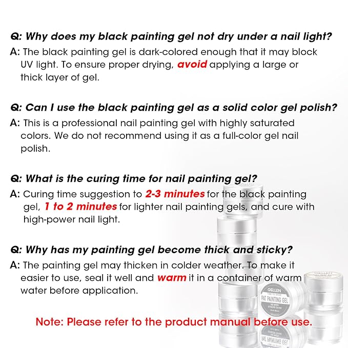 GELLEN Nail Painting Gel 2Pcs 8G Black & White No Wipe Pat Painting Nail Gel for Drawing Striper Liner Floral Painting Gel Polish Nail Art for Salon Home DIY Manicure, UV/LED Curing Required miniatura 3