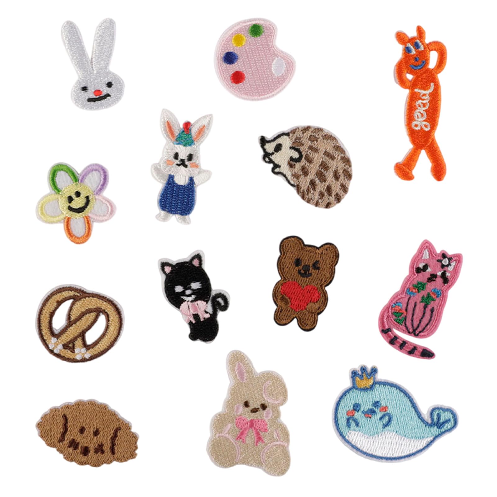 our fave 13 Pcs Cartoon Cats Applique Patches Bear Iron on Flowers Embroidered Repair Sew on