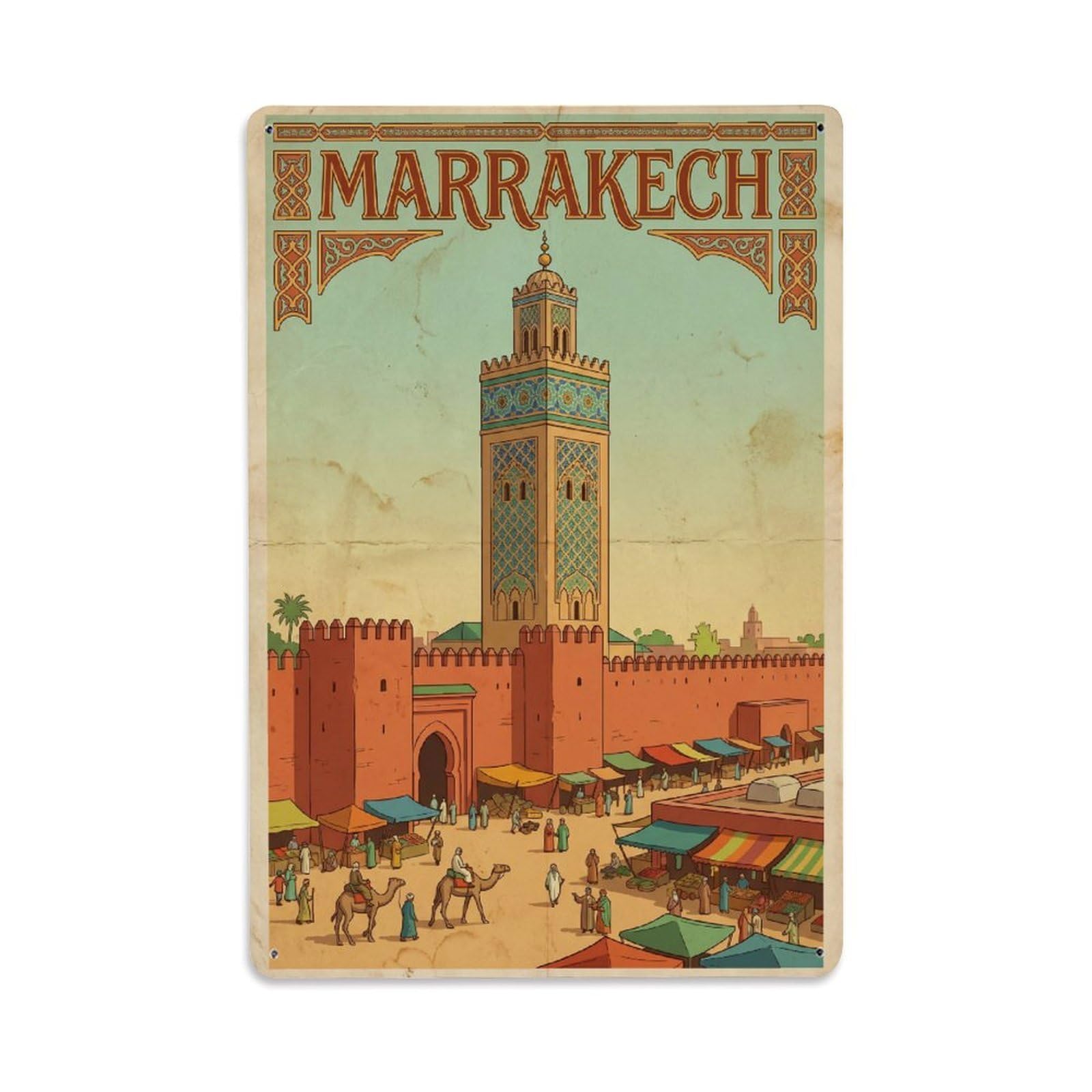 Gead 8X12inch Style Travel Retro Morocco Marrakech Metal Tin Sign