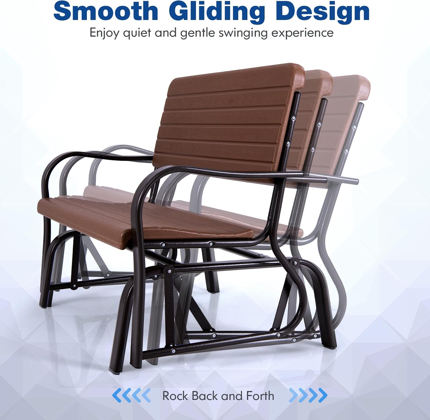 Giantex Outdoor Gliders for Outside Patio - Porch Glider w/Steel Frame, Weather Resistance HDPE Back & Seat, 600Lbs Capacity Loveseat, 2-Seat Rocker for Deck, Yard, Lawn, Outdoor Glider Bench (Brown)