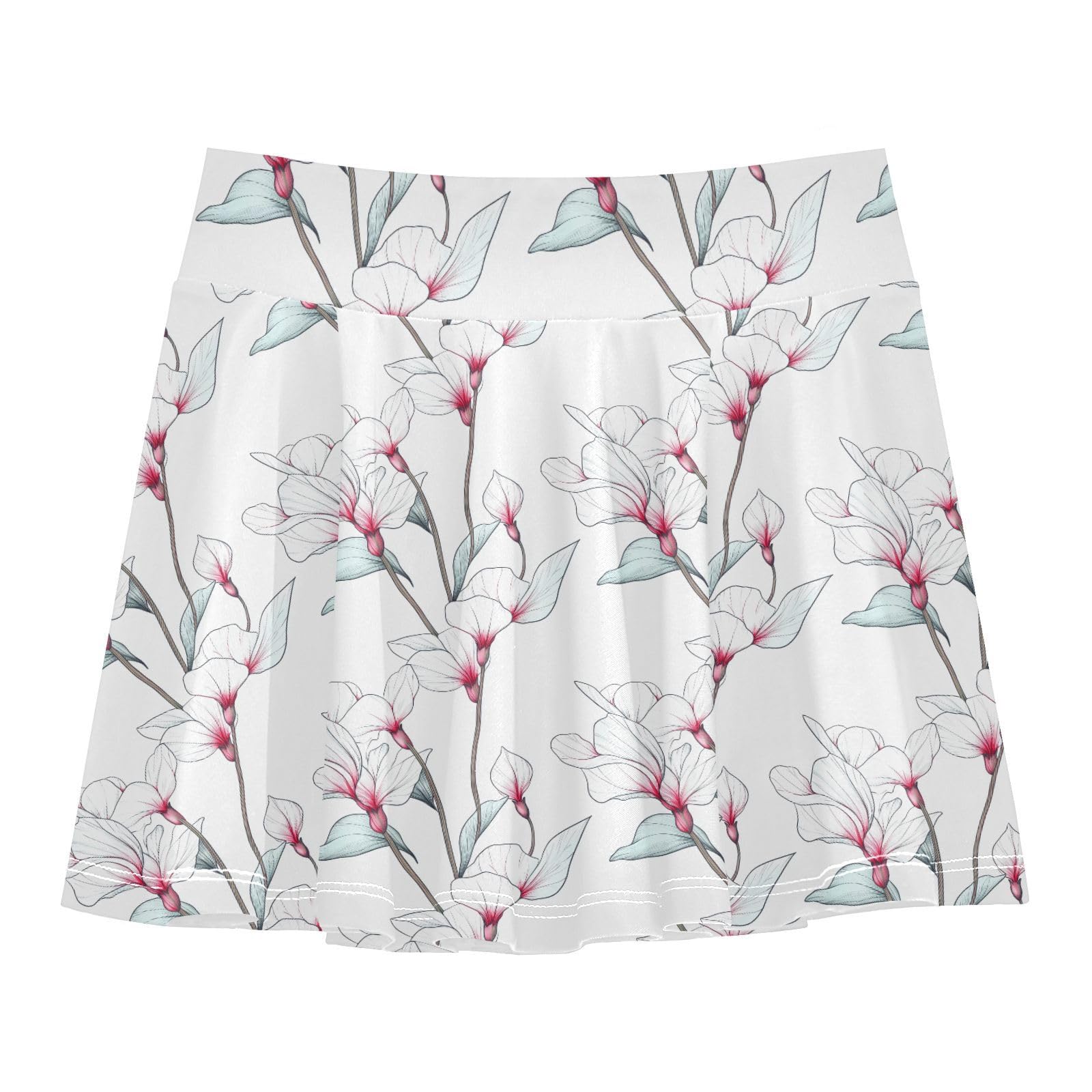 Abstract Flowers Girls Skirts with Built in Shorts Flowy Kids Pleated Skort with Pockets Scort Skirt Little Girl