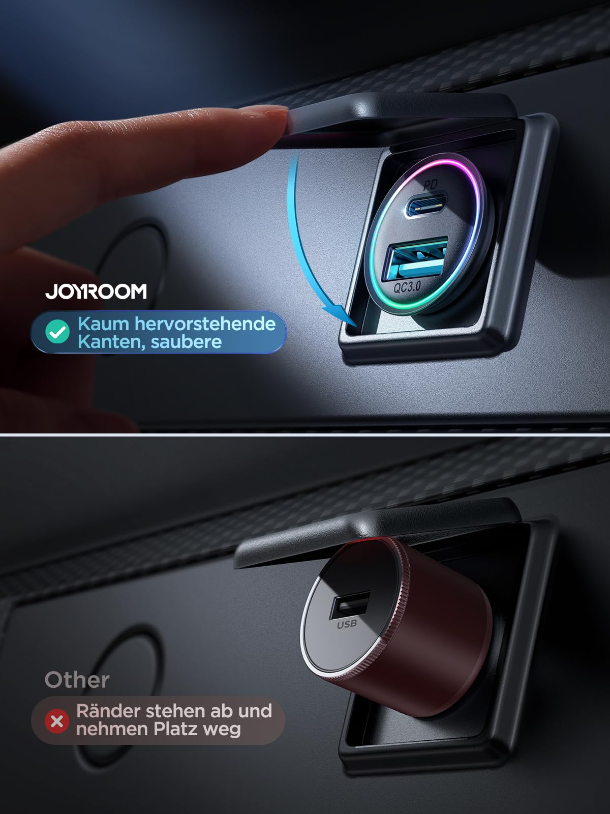 JOYROOM Ładowarka samochodowa 60W PD&QC 3.0 Mini metalowa przejściówka z kablem ładującym USB/C na C o długości 1,5 m Ładowarka samochodowa USB C z lampką LED do iPhone 14 13 12 Pro Max, Samsung, iPad