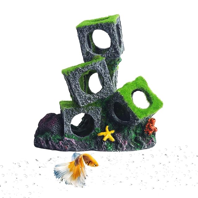 Saim Aquarium Decorations 3 Stacked Stone Cave HideawayHideaway Rock Cave for Aquatic Pets to Breed Play and Rest