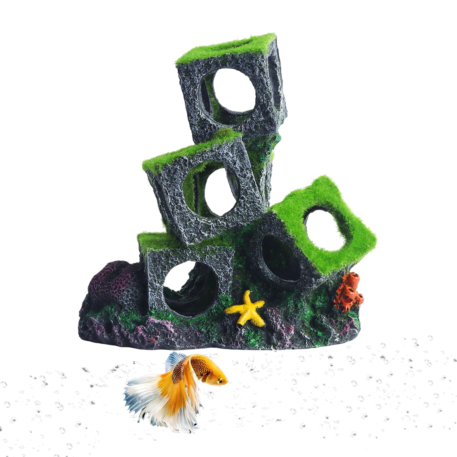 Saim Aquarium Decorations 3 Stacked Stone Cave HideawayHideaway Rock Cave for Aquatic Pets to Breed Play and Rest