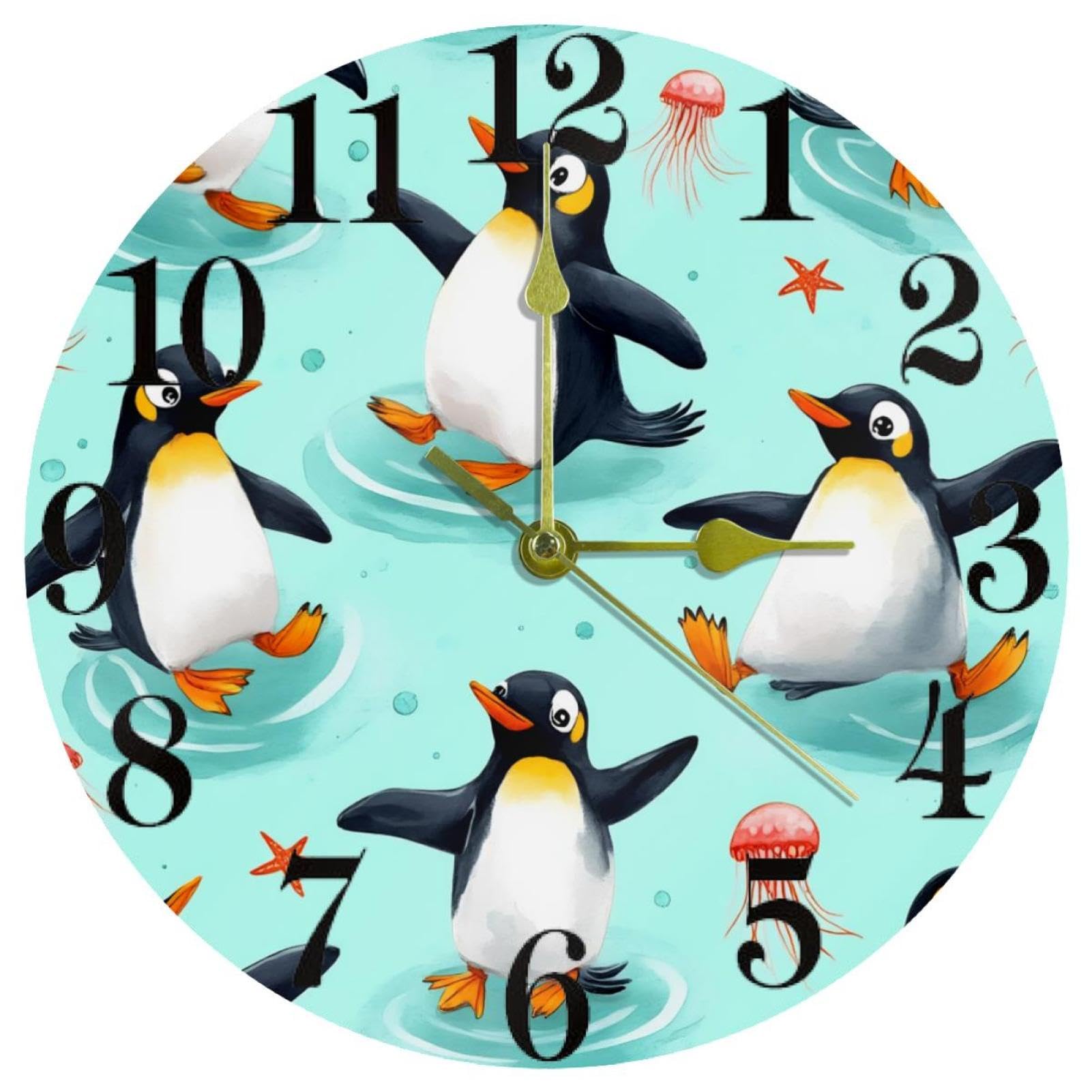 Horloge murale pingouins silencieuse et sans tic-tac pour chambre