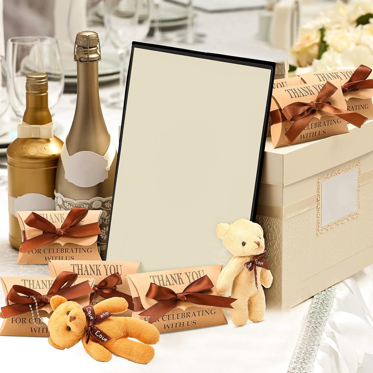 HyDren 120 Pcs Mini Bear Baby Shower Favors Small Tiny Plush Bear Bulk 4.7 Inch Mini Stuffed Animals with Pillow Box with Ribbon for Baby Shower Wedding Birthday Party Favor Centerpiece Supplies