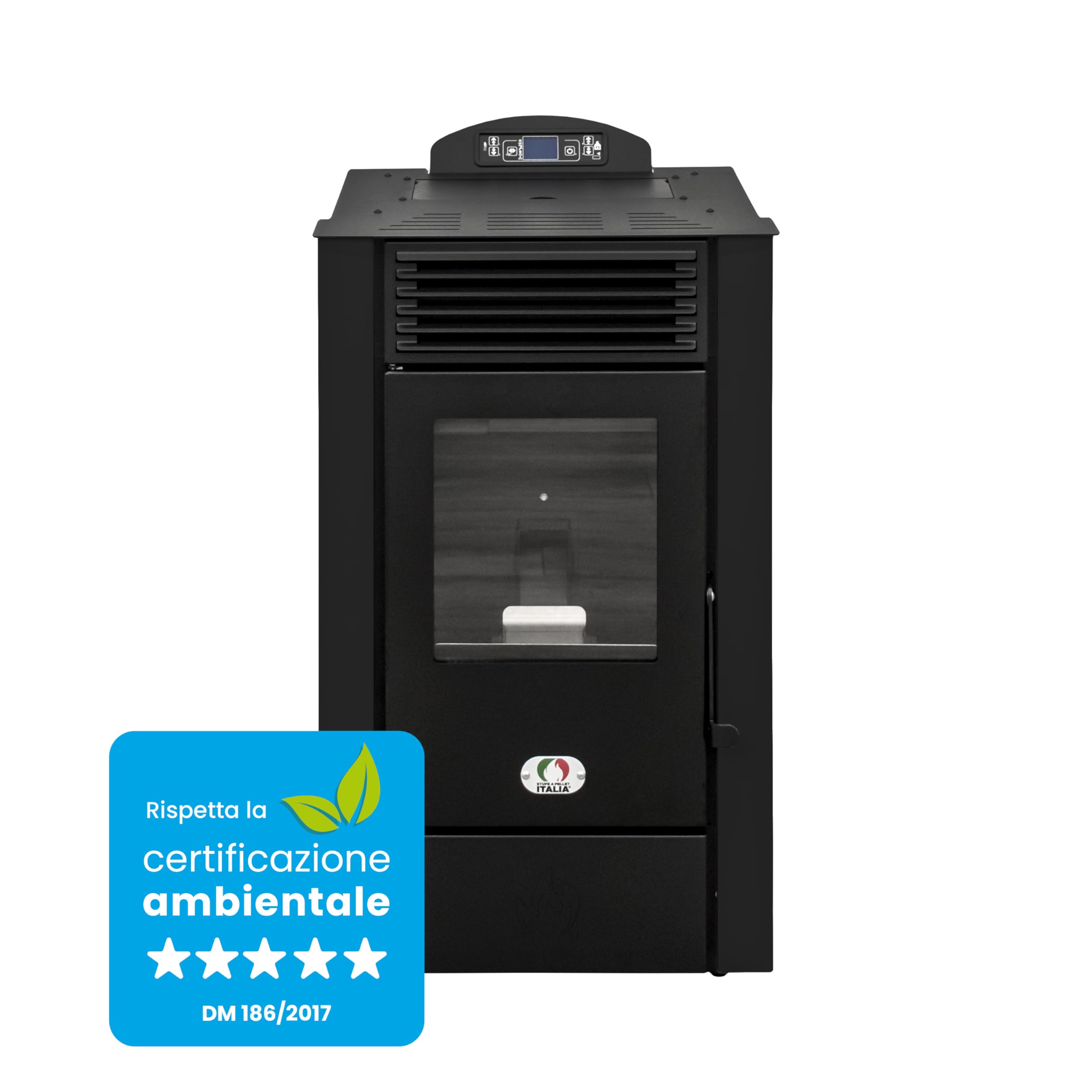 STUFE A PELLET ITALIA Alaska 9 kW WiFi 5 Gwiazdki - Piec Powietrzny Wentylowany Skuteczność 92% Ogrzewa 80 m² Autonomia 20H Certyfikat 5 Gwiazdek Kontrola WiFi Programowalna 5 Moców 24-miesięczna