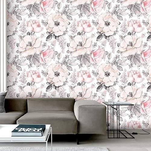Miniatura 2 de Papel tapiz vintage para despegar y pegar, autoadhesivo, extraíble, acuarela, papel tapiz floral de vinilo de peonía, papel de contacto para
