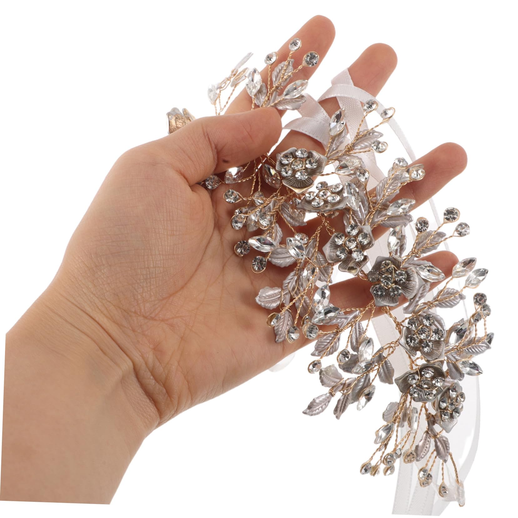 Healvian Fascia per Capelli da Sposa Fiori e Foglie Dorate Cerchietto da Sposa con Cristalli Accessori per Capelli per Damigelle Copricapo Floreale per Feste e Cerimonie