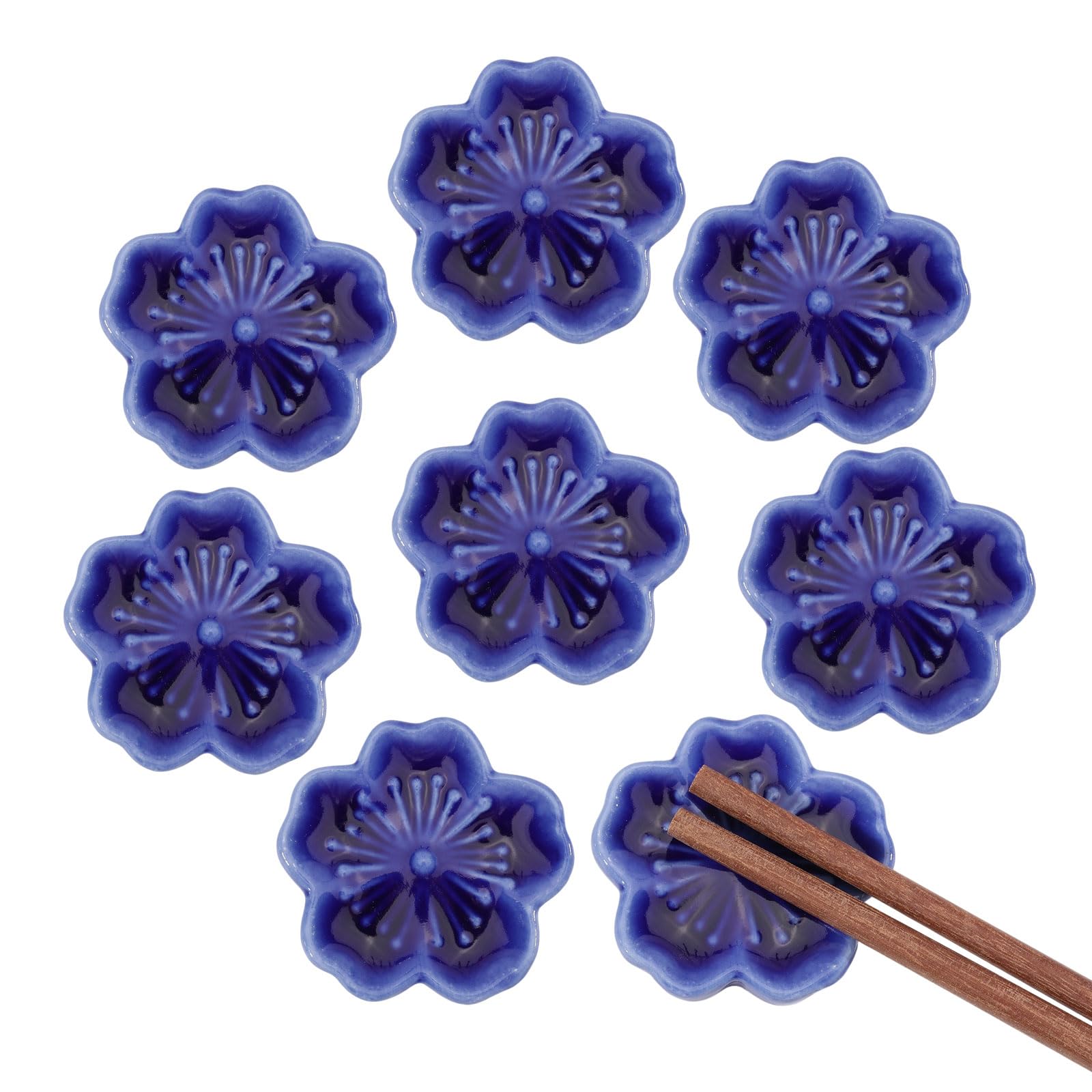GLOBLELAND 8Pcs Blue Cherry Blossom Chopsticks Holder Ceramic Chopstick Rest Chopsticks Holder Rack for Dinner Fork Spoon Tableware Home Restaurants Kitchen Gift