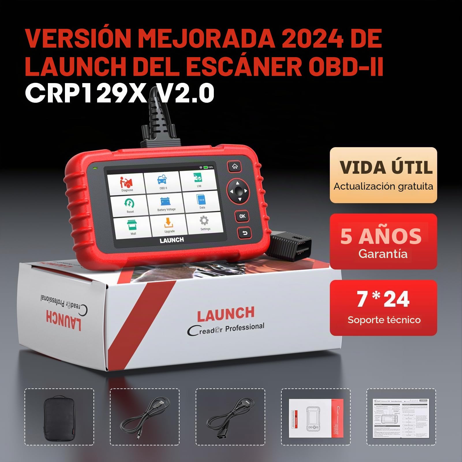 LAUNCH CRP129X Escáner OBD2 Lector de Códigos Diagnosis Profesional con AutoVIN para Motor Transmisión ABS SRS Airbag EPB SAS TPMS y Aceleración con Updates por Wi-Fi