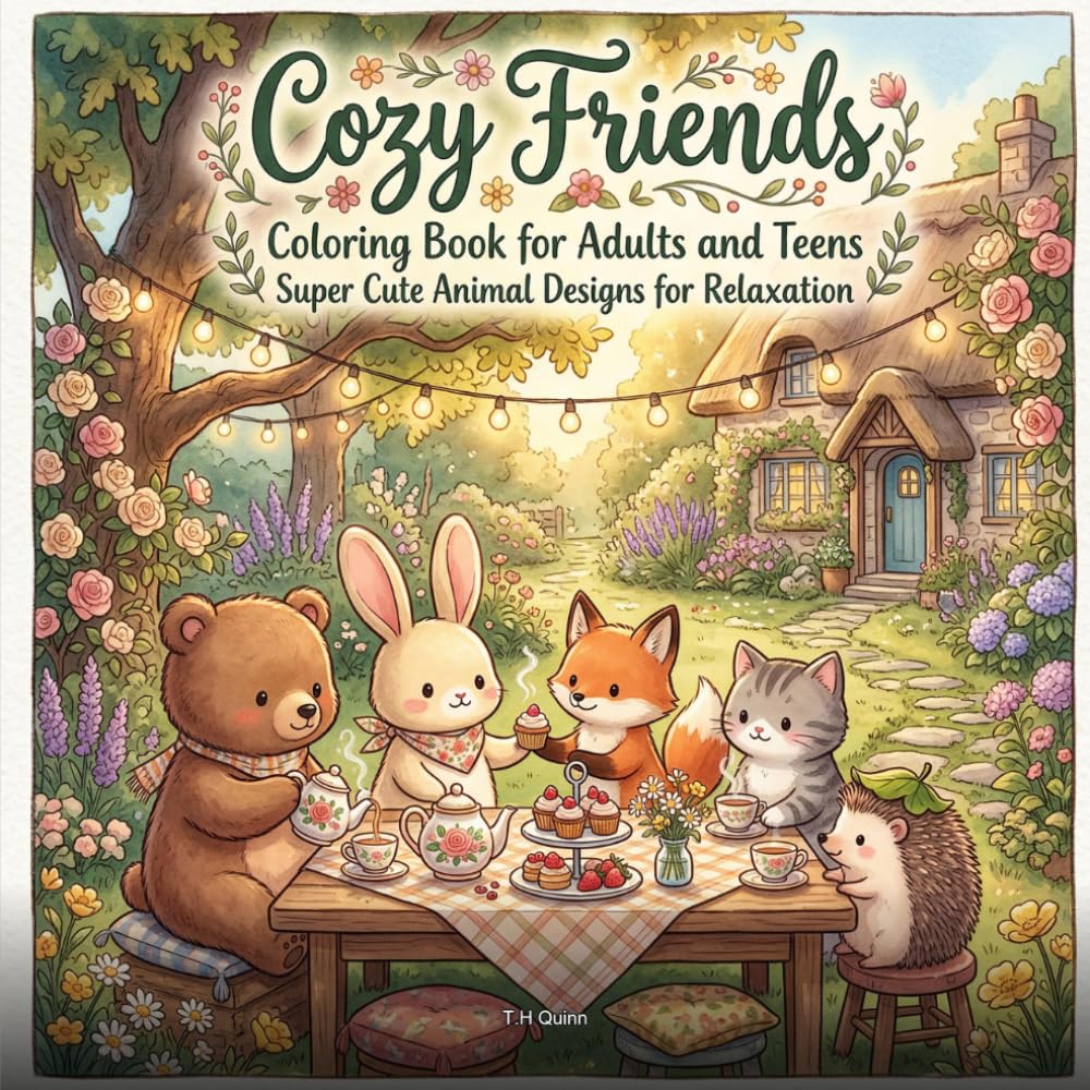 "Cozy Friends: Coloring Book for Adults and Teens, Super Cute Animal Designs for Relaxation",: old and Easy Kawaii Illustrations of Adorable Animal ... in Cozy Scenes — Simple, Charming Designs",