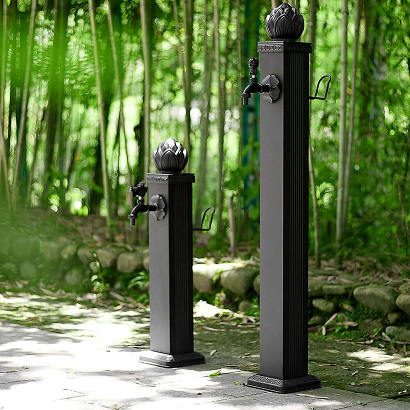 Columna de agua de jardín, soporte de manguera de aleación de aluminio con grifo de cobre completo, función decorativa de agua para hidrante de patio