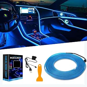 Keiurot Blue EL Wire Neon Light, 16FT USB 5V for Car Interior Trim